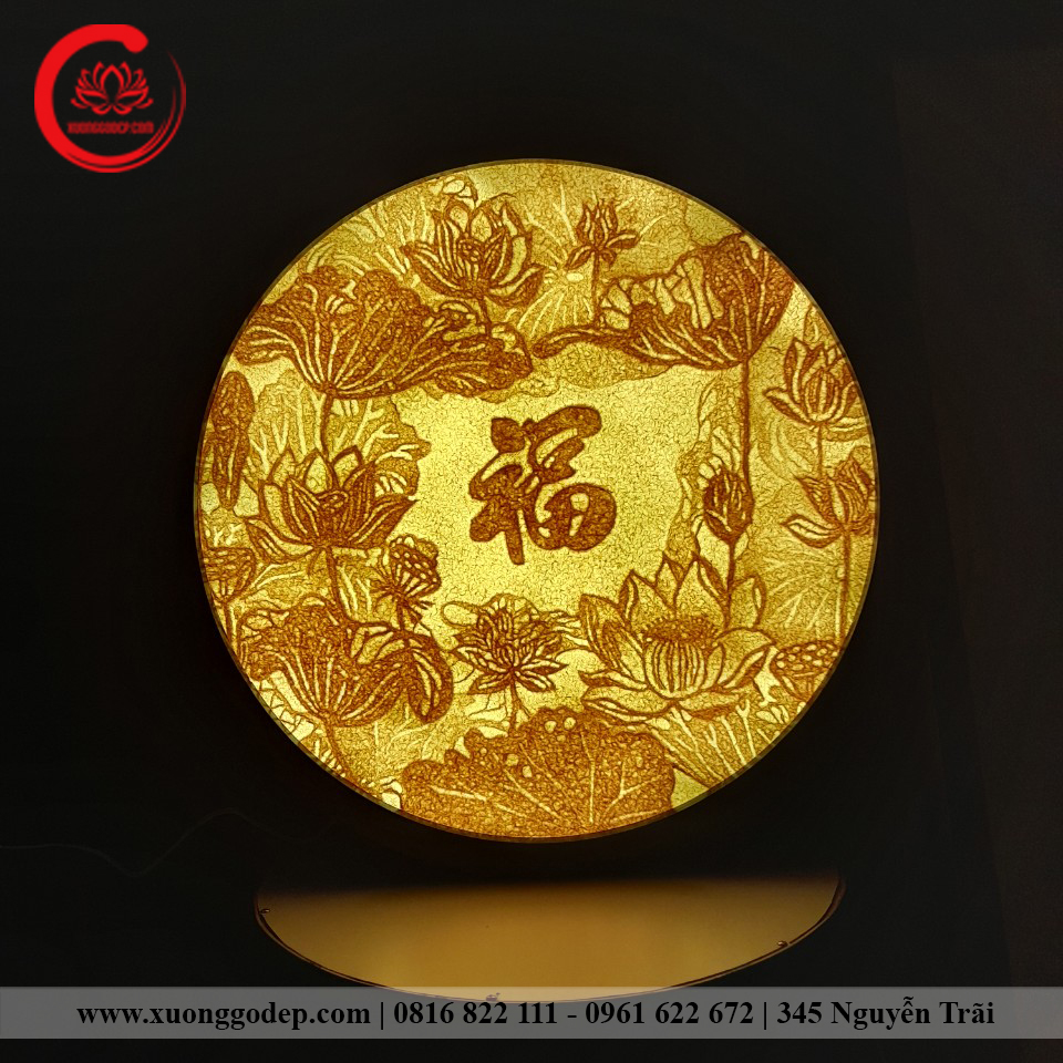Tranh Trúc Chỉ Sen Tròn Chữ Phúc TTC-16